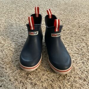 XTRATUF Kids Navy Rain Boots with Red Accents